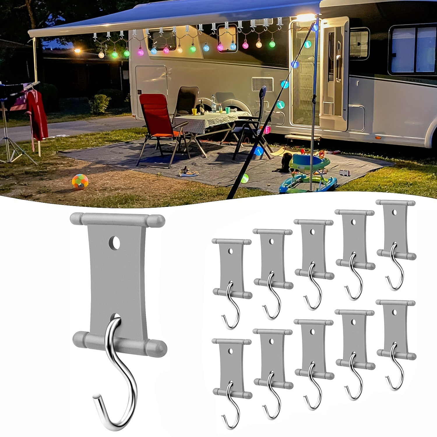Outdoor Lighting Hooks - 4/8Pcs S-Shaped Camping Awning Hooks Clips