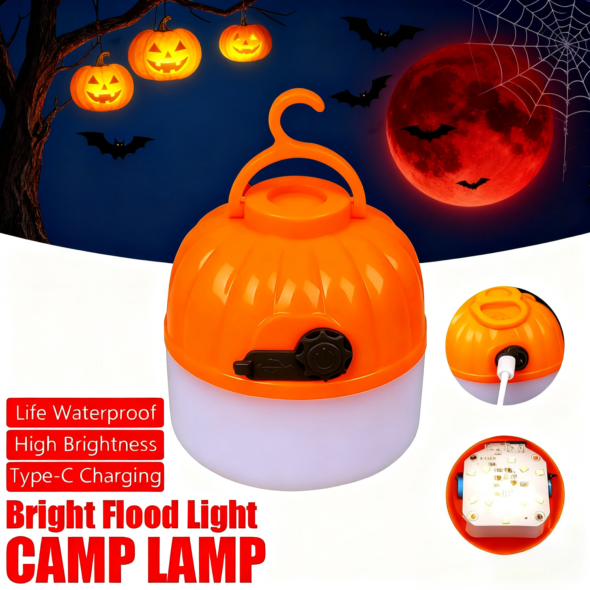 Outdoor Lighting Halloween - Mini Portable Halloween Pumpkin Lantern USB