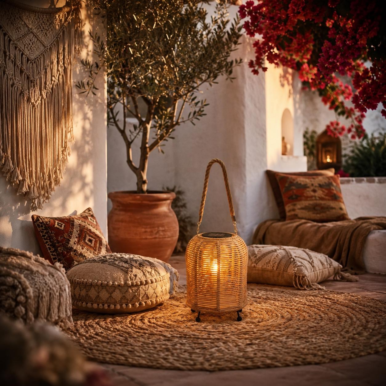 Hanging Outdoor Lighting - Handwoven Solar Lantern Warm LED Handwoven