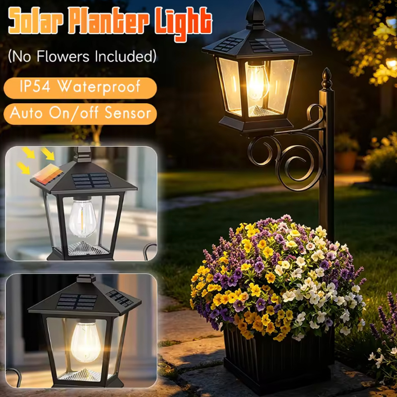 Hanging Outdoor Lighting - 2-in-1 Solar Garden Planter Lamp Warm