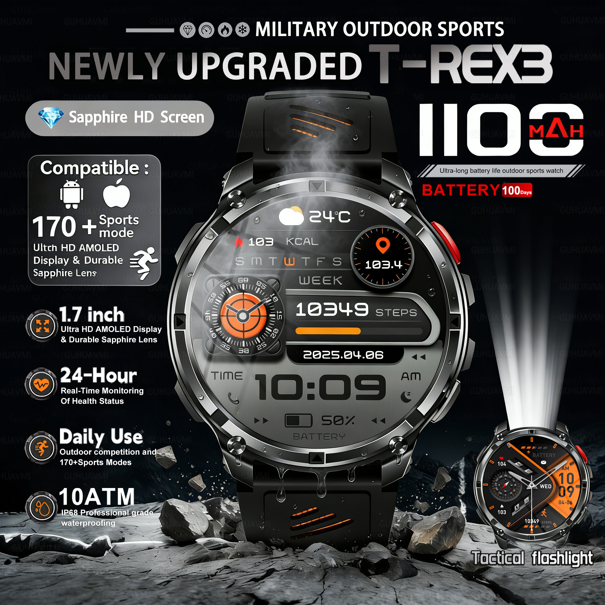 T-REX 3 Military Smartwatch Me - Outdoor Lighting Battery Operated recensie en prijs